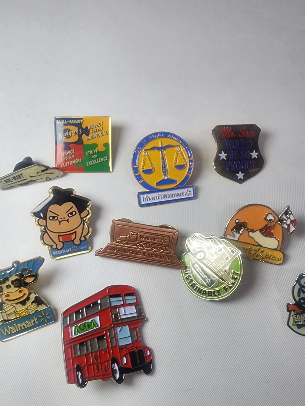 Lot of 11 Rare Walmart Employee Pins Global ASDA Japan Brasil Sam’s Club